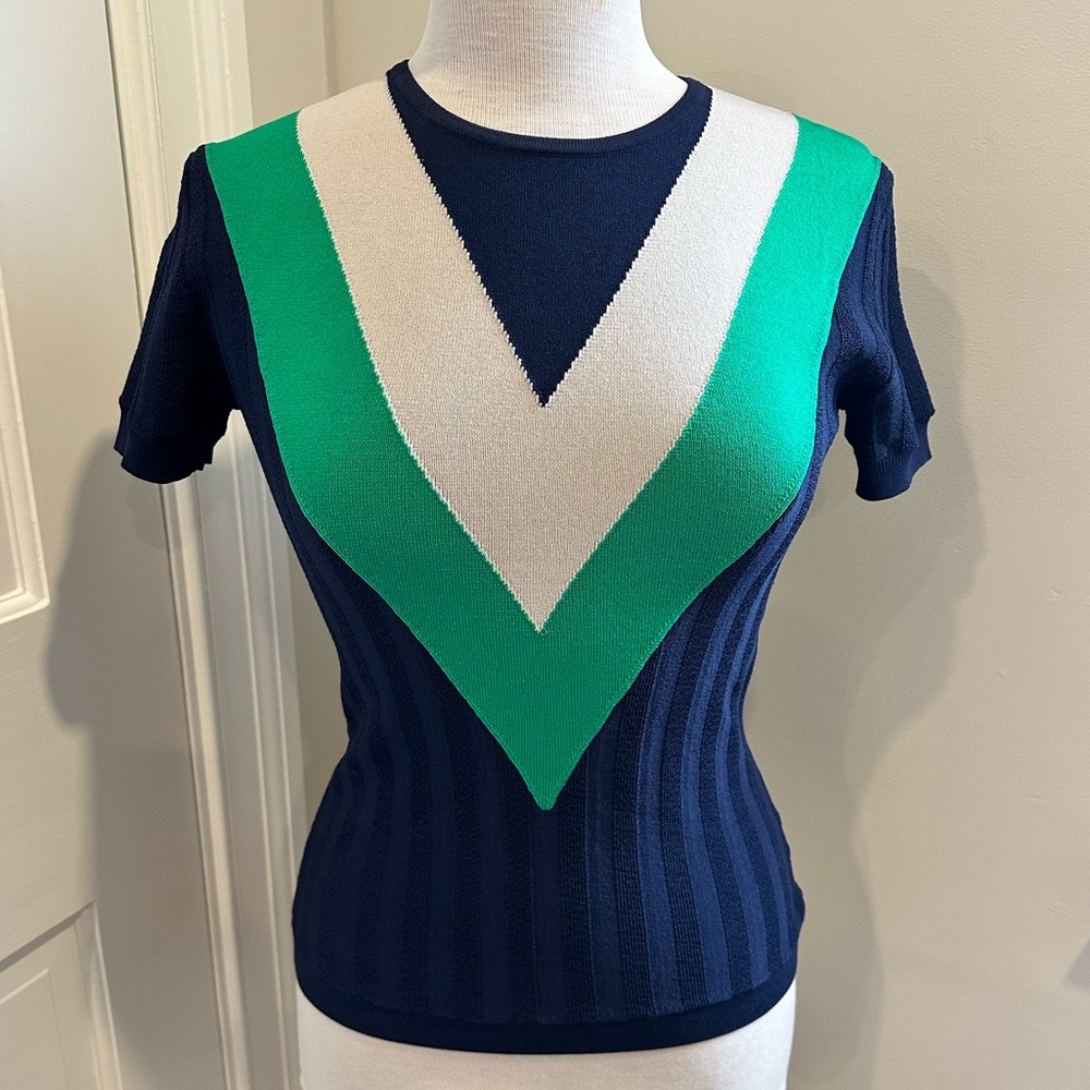 NWT! St. John Colorblock Short Sleeve Sweater Women’s Size XS